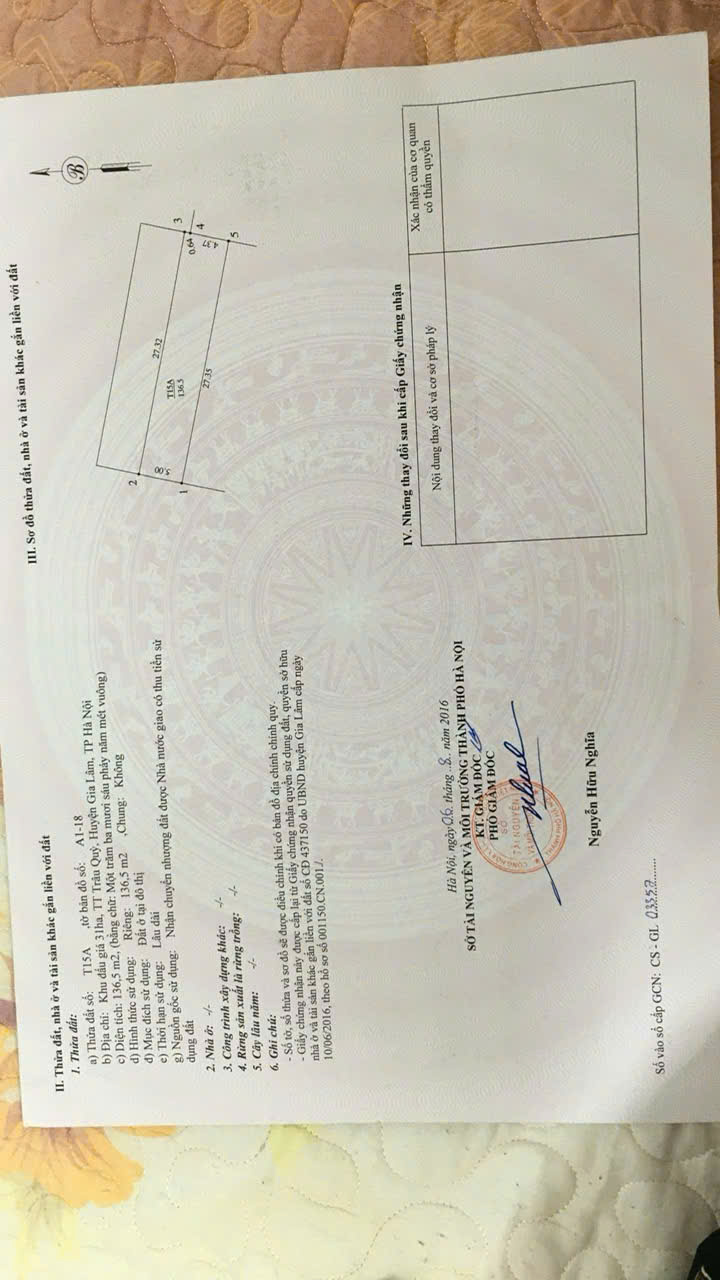  BÁN ĐẤT KHU ĐÔ THỊ 31HA – TRÂU QUỲ - GIA LÂM, 136 m2 GIÁ CHỈ 18 TỶ, LH 0985865658 