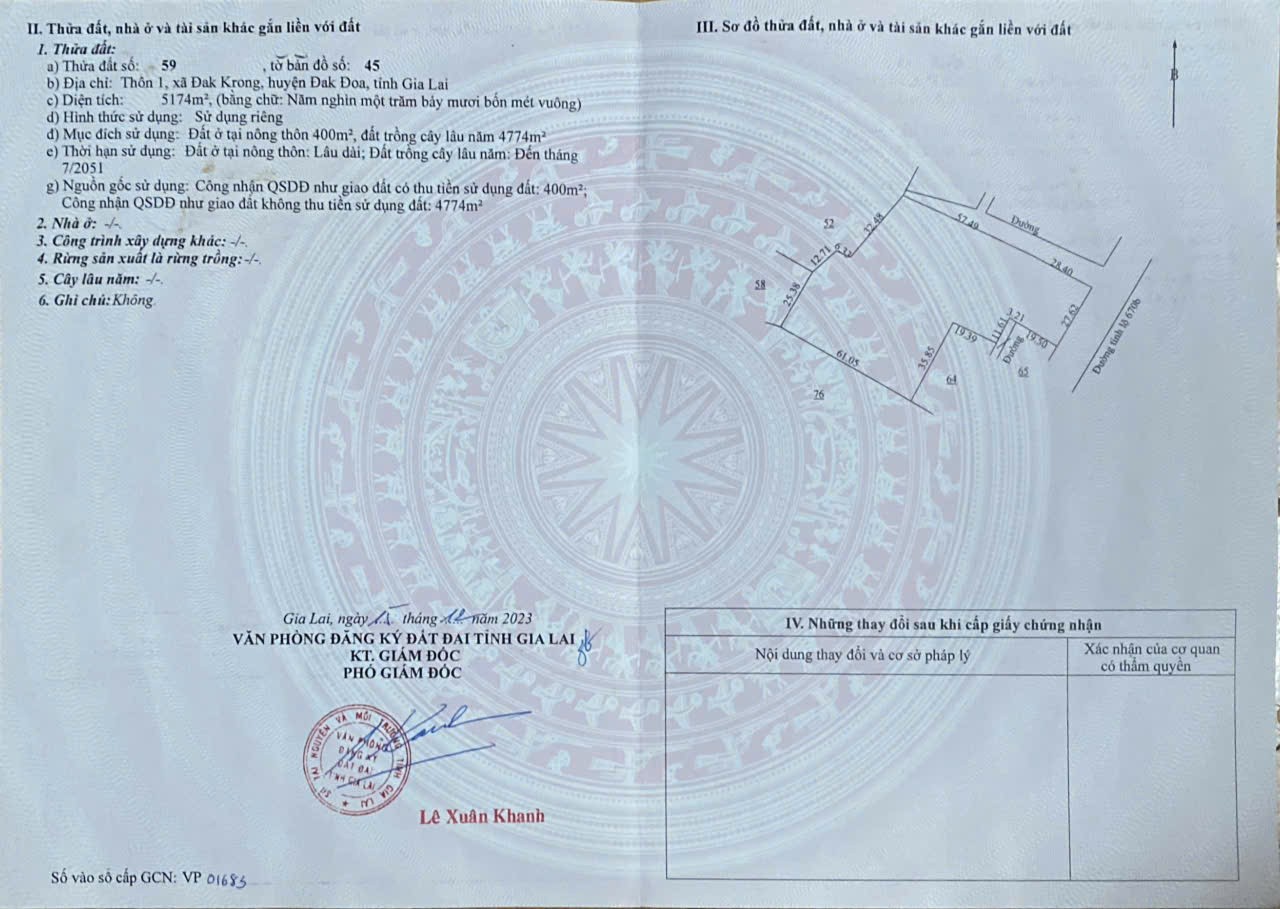  ĐẤT CHÍNH CHỦ - GIÁ TỐT CẦN BÁN NHANH LÔ ĐẤT tại huyện Đăk Đoa tỉnh Gia Lai 