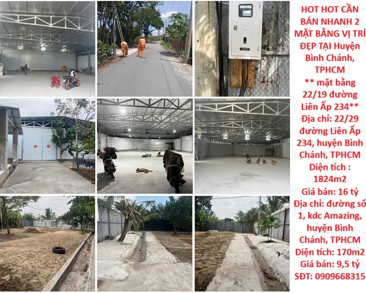  HOT HOT CẦN BÁN NHANH 2 MẶT BẰNG VỊ TRÍ ĐẸP TẠI Huyện Bình Chánh, TPHCM 