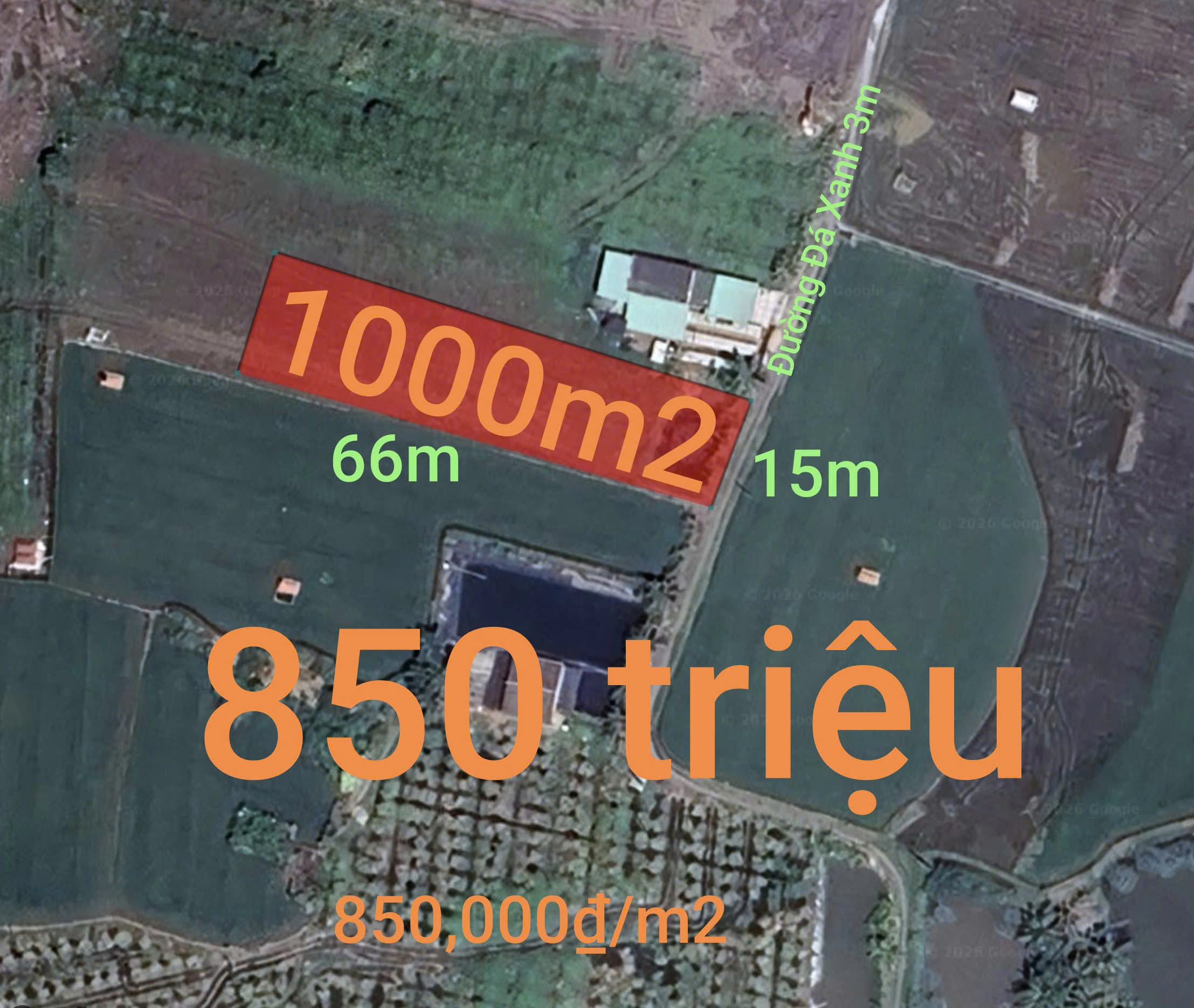  Bán lô đất lúa gần quốc lộ 50 B giá 850 triệu 