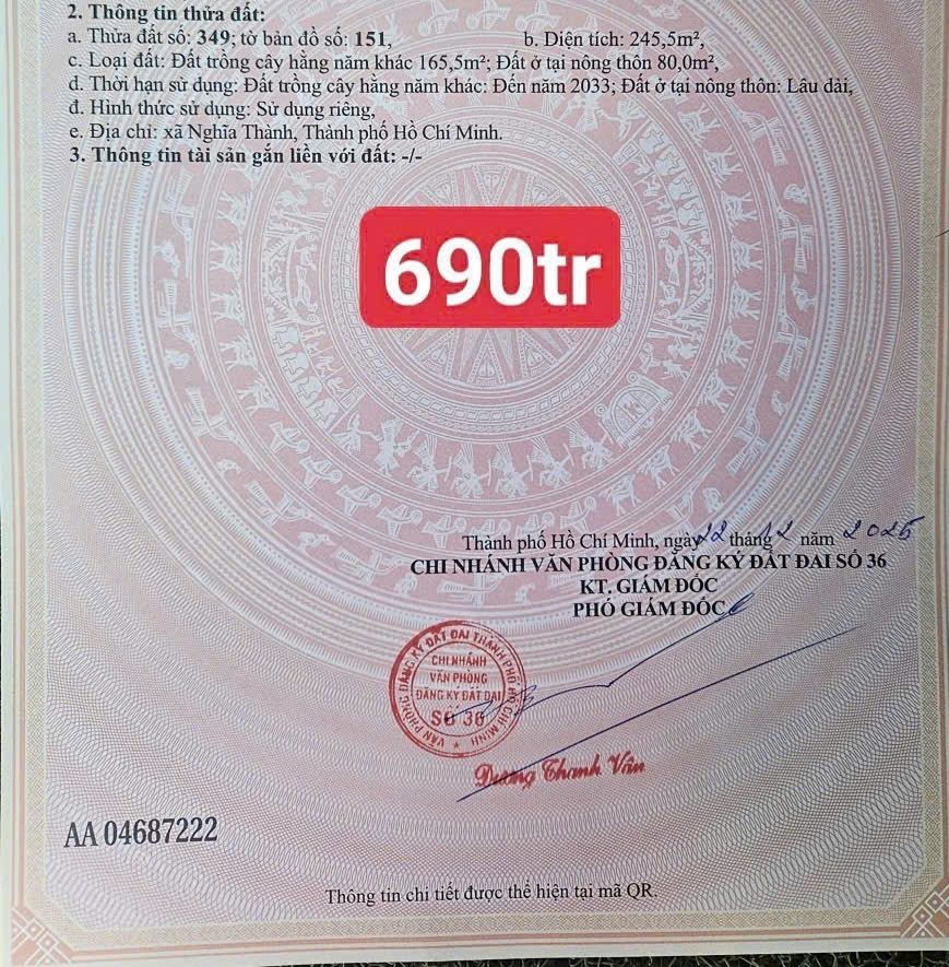  Chốt 690tr có ngay lô đất ngang 6x40 có 80 thổ cư 