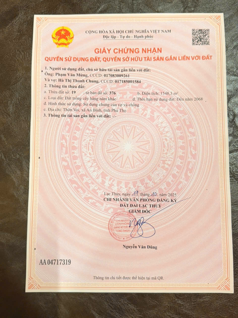  ???? BÁN ĐẤT CHÍNH CHỦ – CÓ SỔ ĐỎ RIÊNG TẠI LẠC THỦY, PHÚ THỌ 