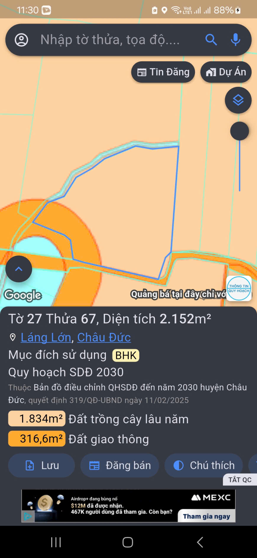  5500mv đất cây lâu năm , gần 50m mt nhựa gần hồ đá đen 