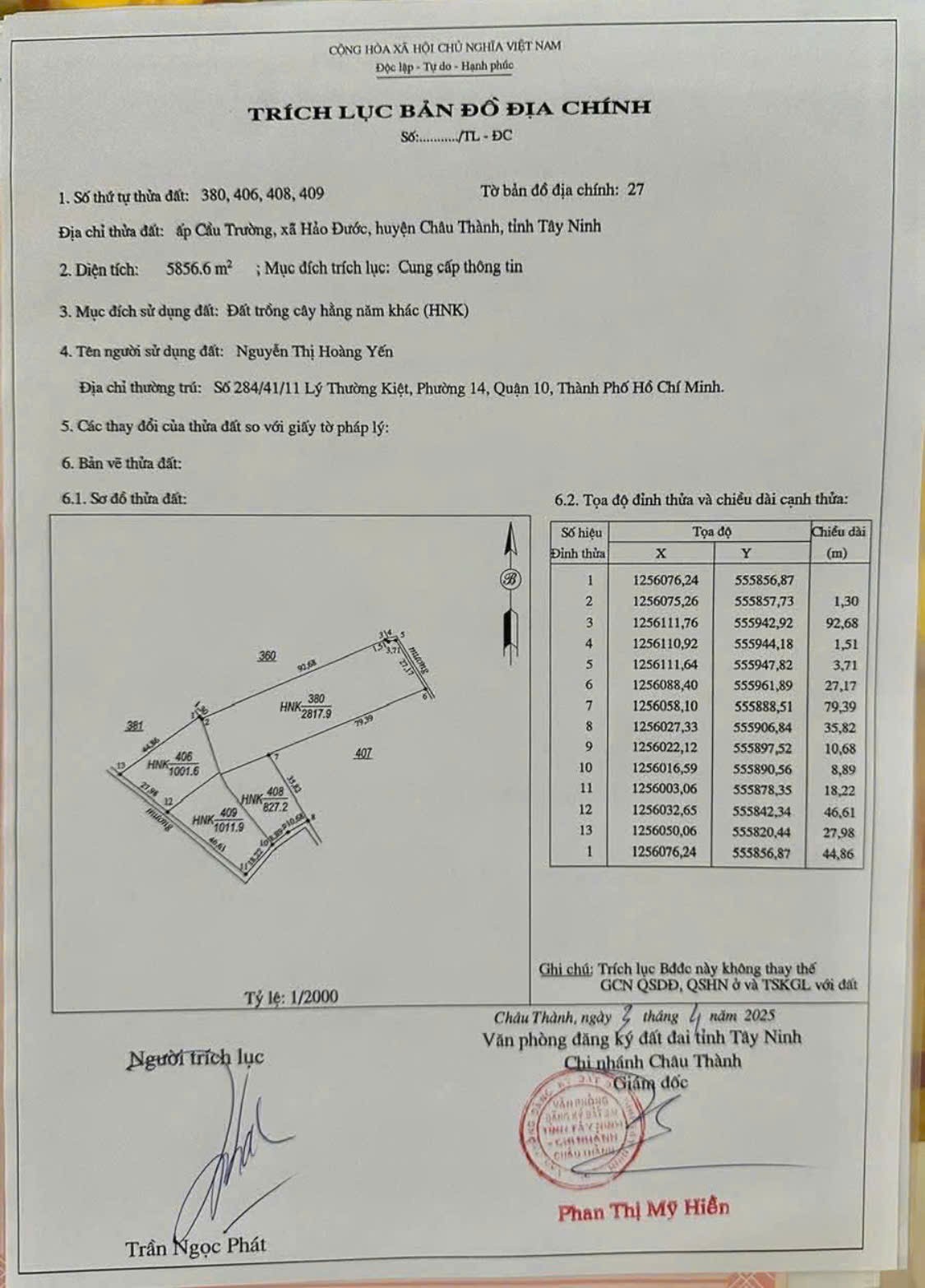  ĐẤT ĐẸP – GIÁ TỐT  – CHÍNH CHỦ CẦN BÁN Tại Đường Liên Xã, Xã Hảo Đước, Châu Thành, Tây Ninh 