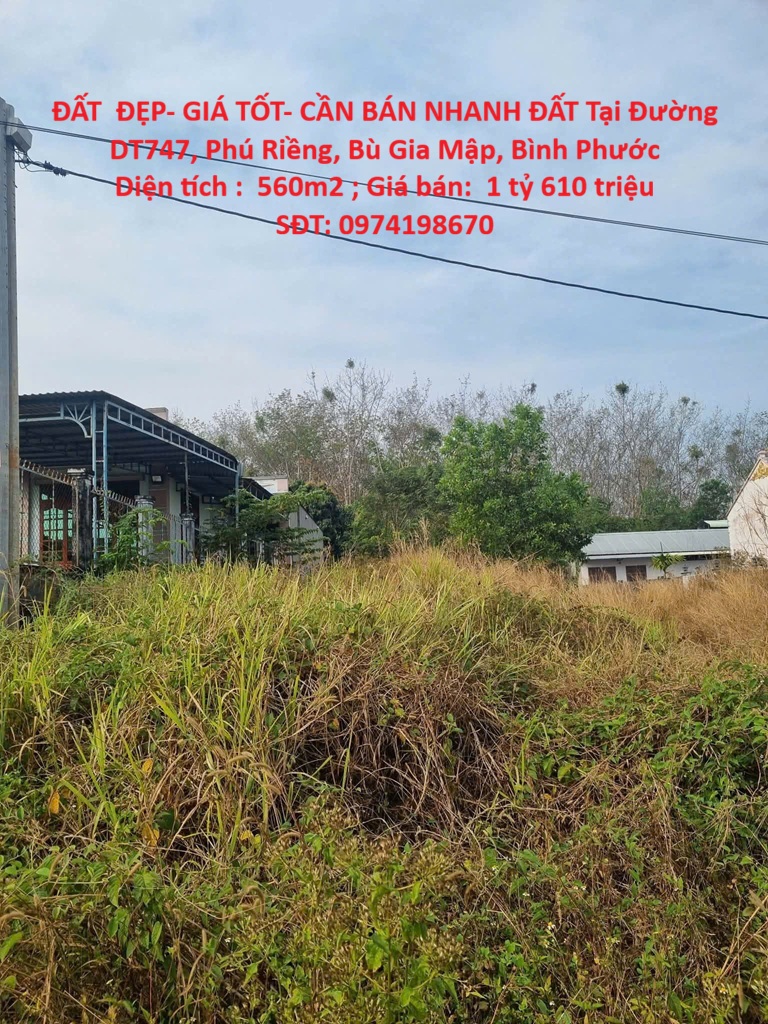  ĐẤT  ĐẸP- GIÁ TỐT- CẦN BÁN NHANH ĐẤT Tại Đường DT747, Phú Riềng, Bù Gia Mập, Bình Phước 