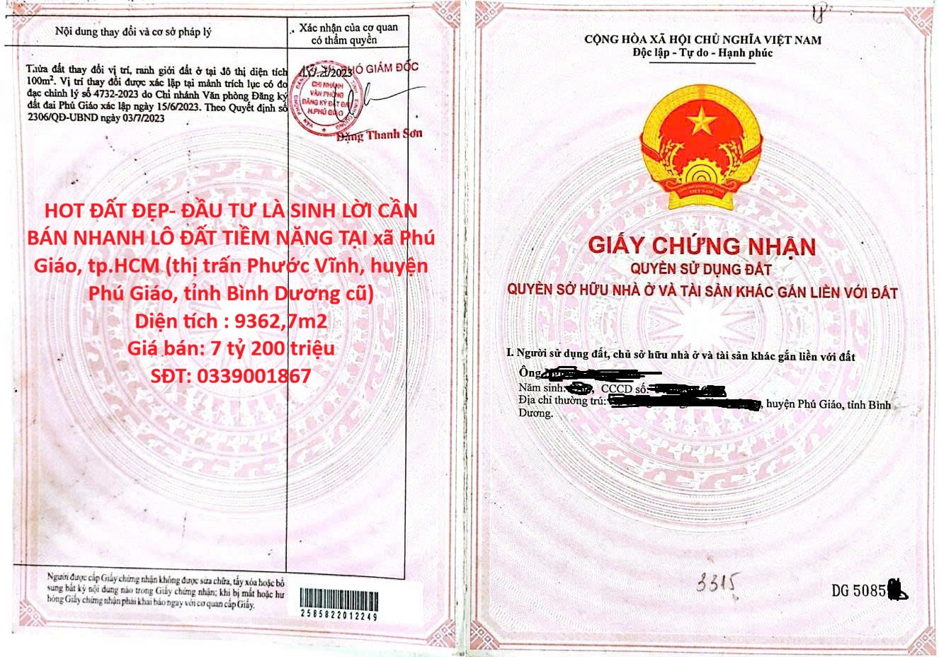  HOT ĐẤT ĐẸP- ĐẦU TƯ LÀ SINH LỜI CẦN BÁN NHANH LÔ ĐẤT TIỀM NĂNG TẠI huyện Phú Giáo, tỉnh Bình Dương 