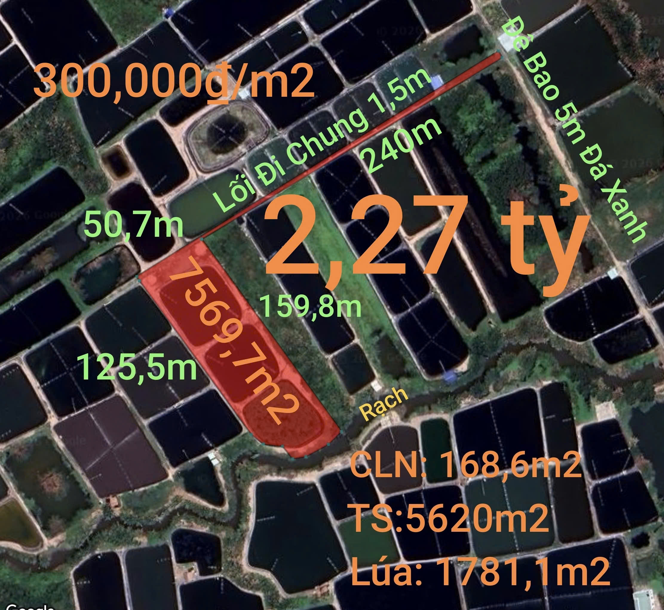  Bán gấp lô đất Cây Lâu Năm Xã Vàm Cỏ giá 2,27 tỷ 