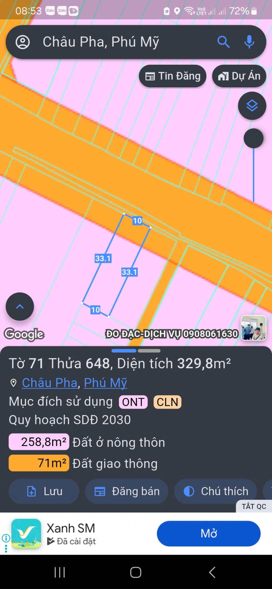  Chủ cần bán 3 lô mặt tiền châupha bà rịa giá đầu tư 