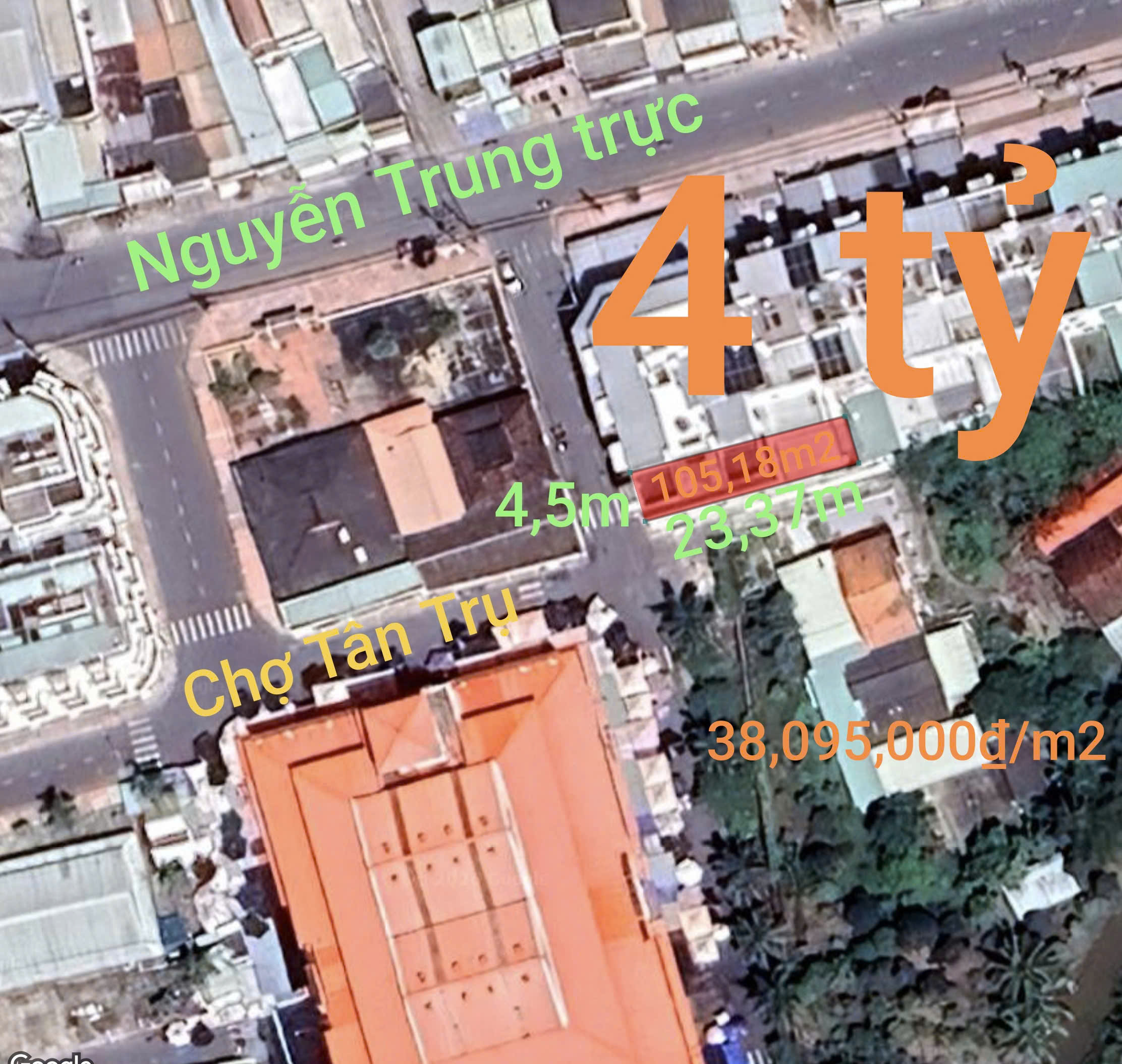  Bán nhà phố mặt tiền trung tâm chợ xã Tân Trụ giá chỉ 4 tỷ 