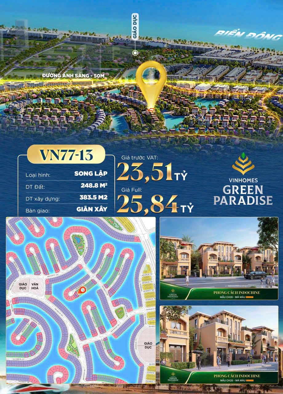  BIỆT THỰ SONG LẬP VINHOMES GREEN PARADISE – 248M2 – 23,51 TỶ 