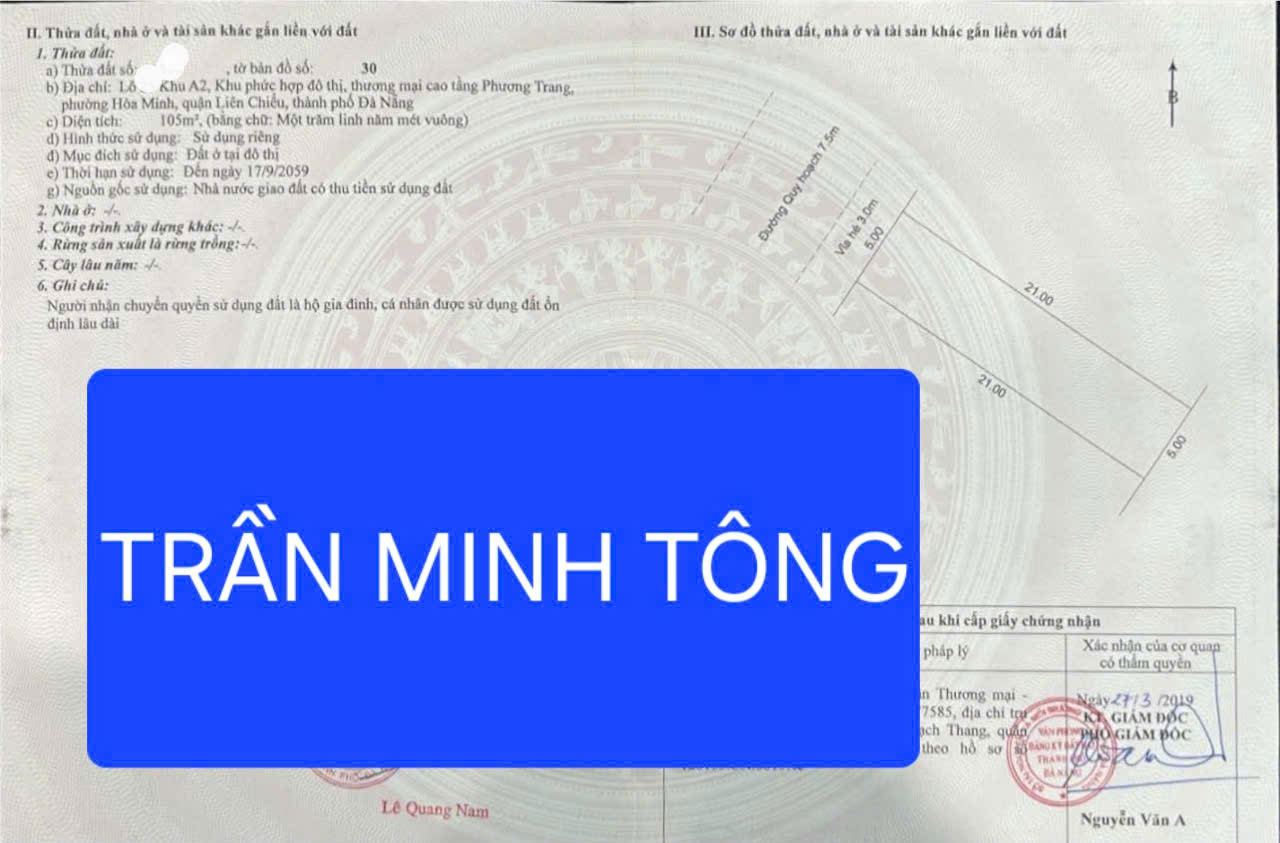  Bán đất khu A2 Phương Trang đường - đường Trần Minh Tông 