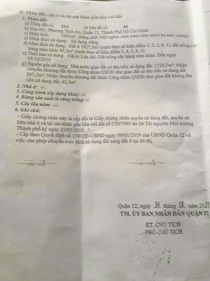  BÁN ĐẤT 2.000M² FULL THỔ CƯ MẶT TIỀN THỚI AN 17A, QUẬN 12 GIÁ ĐẦU TƯ 