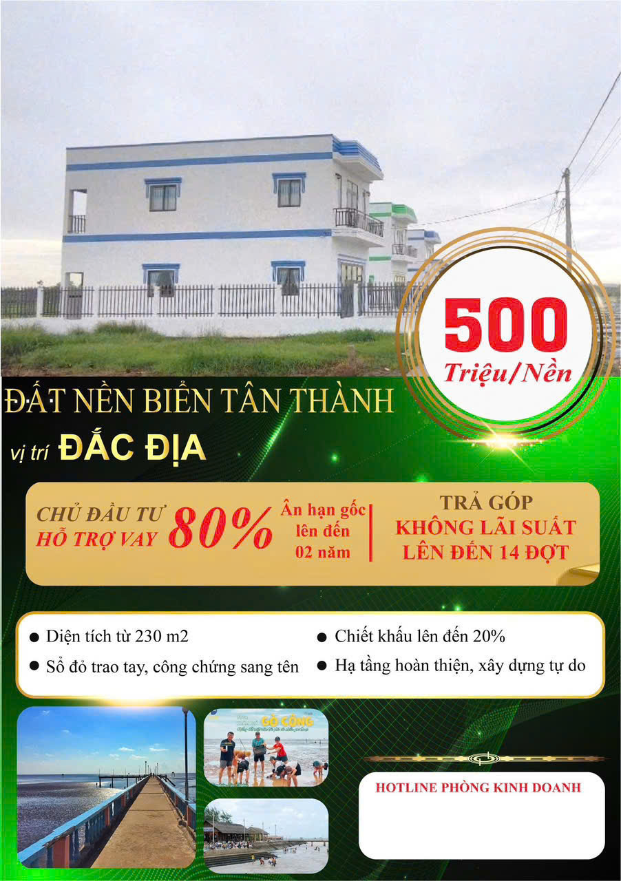  ĐẤT NỀN BIỂN TÂN THÀNH – “Tết Bính Ngọ - Vui Xuân Phi Mã” Ưu Đãi Cực Khủng đến 20% 
