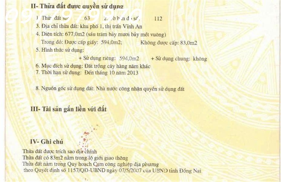  Hàng hiếm tại ĐT 762, Vĩnh An, 3,1 tỷ, 677m2 đất sổ đỏ chính chủ 