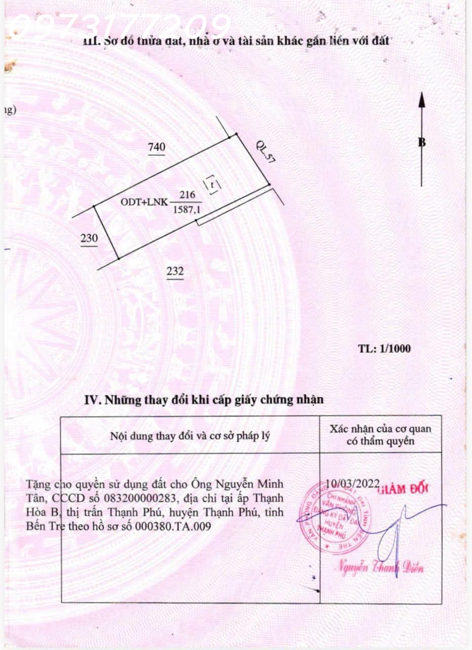  Bán đất mặt tiền sẵn mặt bằng đang cho thuê tại TT Thạnh Phú, Bến Tre, DT 1.587m2 