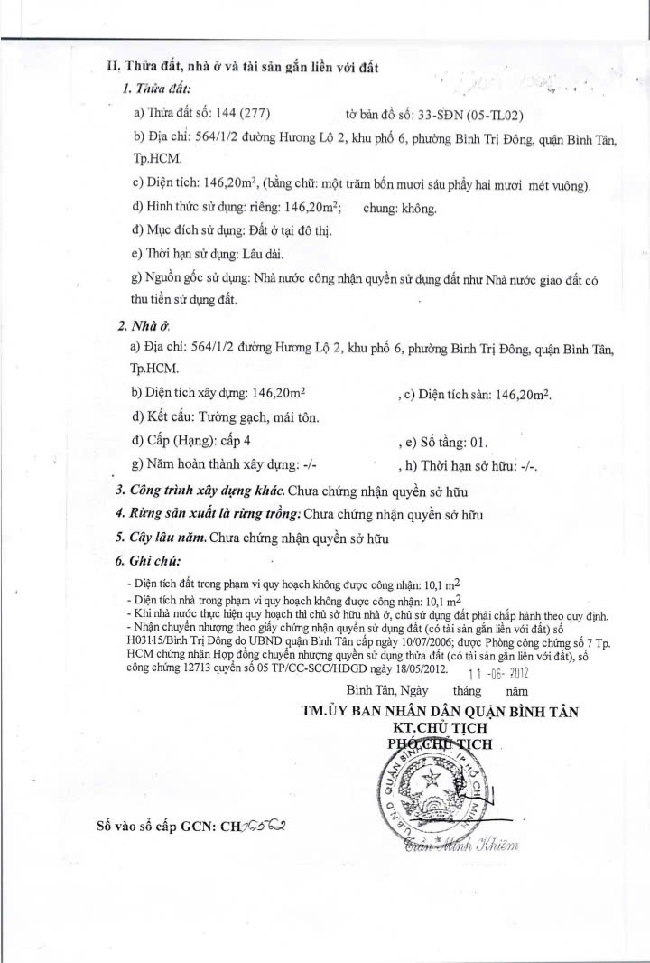  CHÍNH CHỦ BÁN NHÀ HẺM 564 HƯƠNG LỘ 2, QUẬN BÌNH TÂN, TP. HỒ CHÍ MINH. 