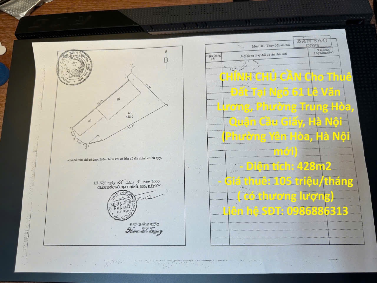  CHÍNH CHỦ CẦN Cho Thuê Đất Tại Ngõ 61 Lê Văn Lương, Phường Trung Hòa, Quận Cầu Giấy, Hà Nội 