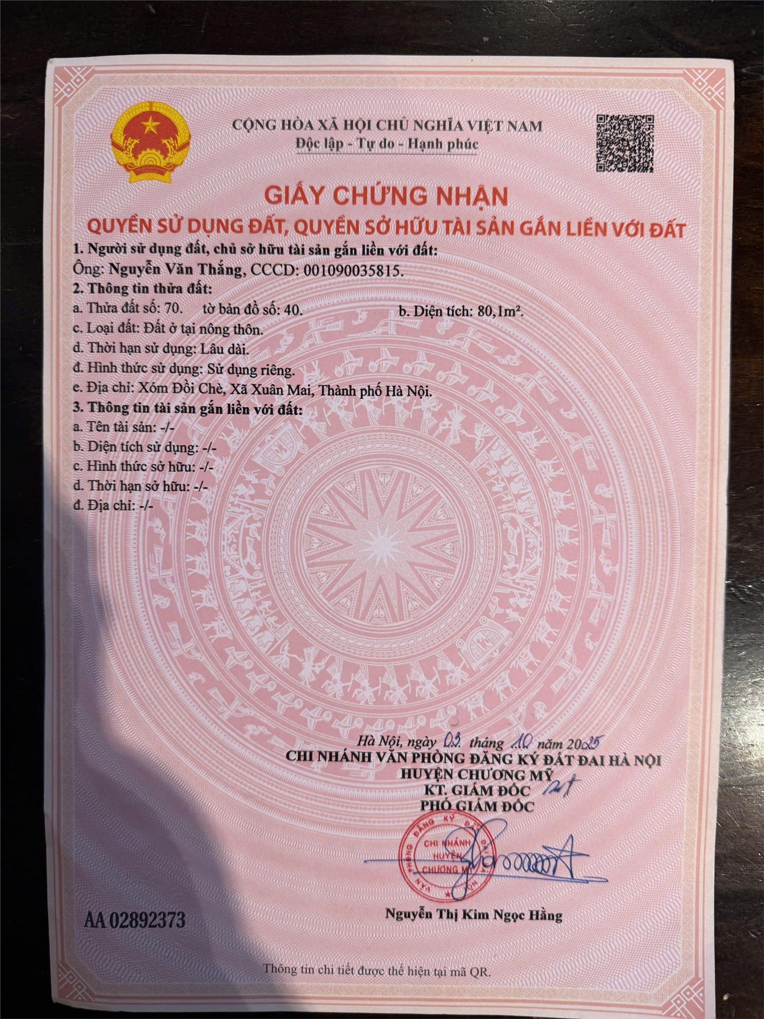  Chủ cần tiền bán lô đất 80m² bám trục chính liên thôn rộng 12m - chỉ 1.6 tỷ- Chương Mỹ (nay là Xuân Mai) HN. 