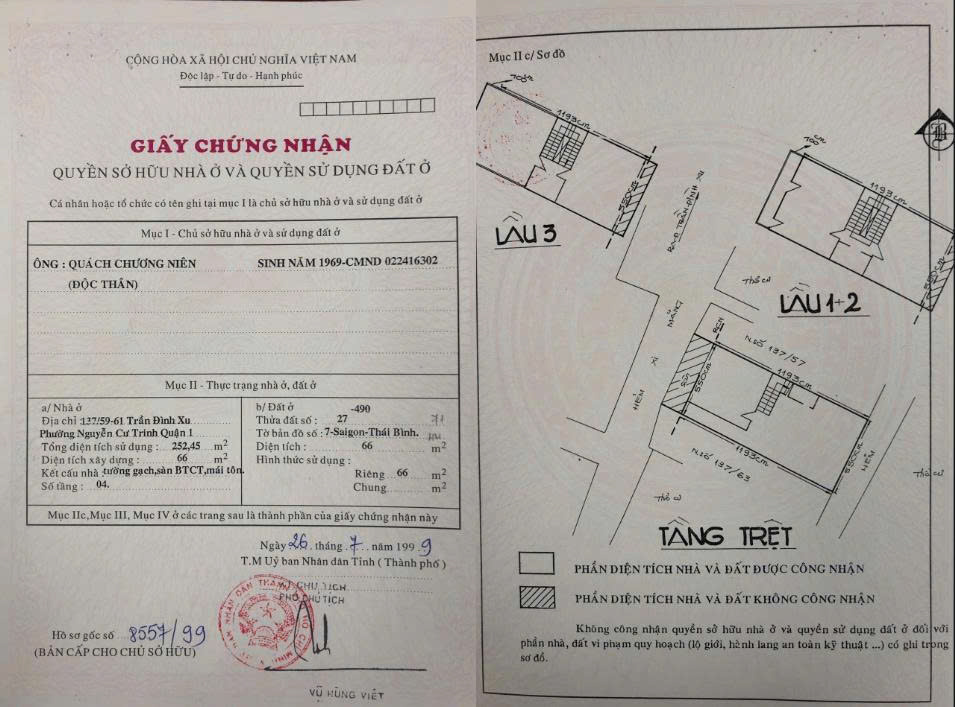  CHÍNH CHỦ CẦN BÁN NHÀ TẠI  NGUYỄN CƯ TRINH - QUẬN 1 - TP HỒ CHÍ MINH 