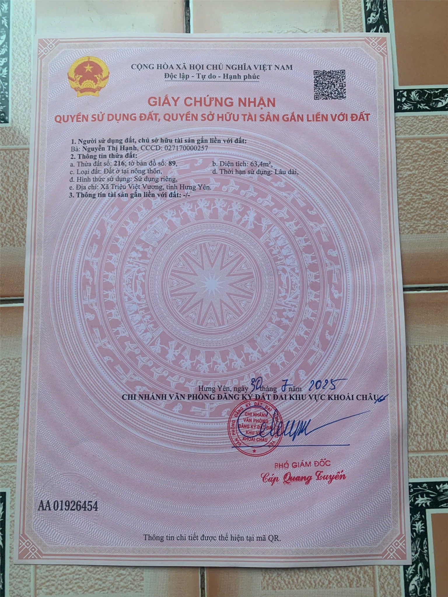  ĐẤT ĐẸP – GIÁ TỐT  – CHÍNH CHỦ CẦN BÁN GẤP tại   Xã Tân Dân, Huyện Khoái Châu, Hưng Yên 