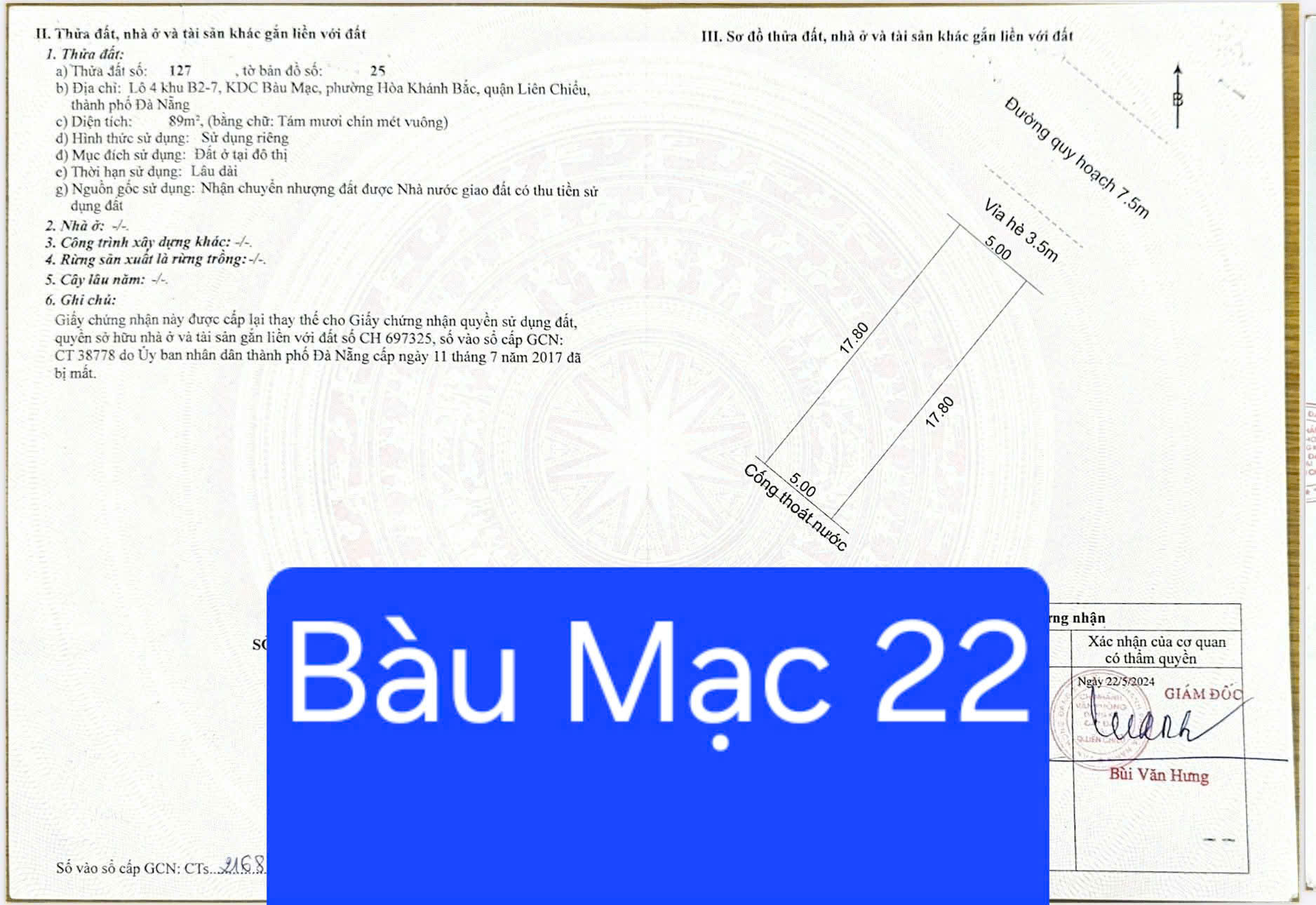  ????CHÀO Bán đất đường Bàu Mạc 22 - Liên Chiểu, Đà Nẵng - GẦN BIỂN 