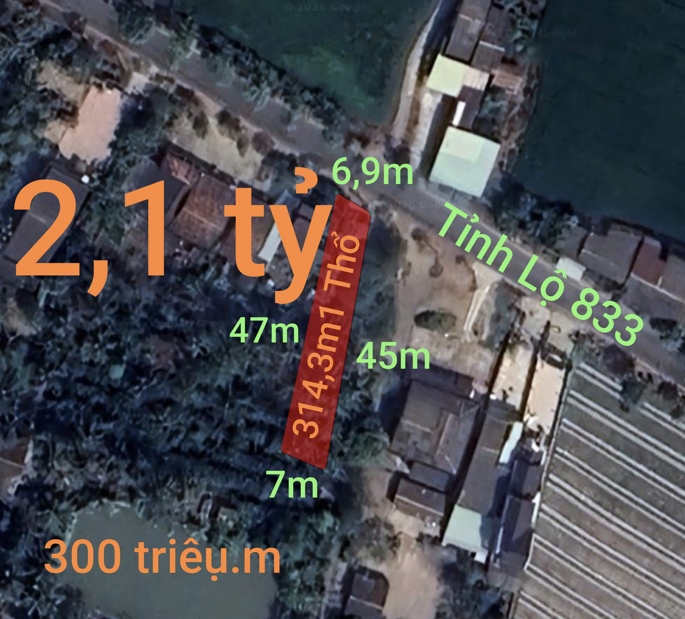  Bán lô đất thổ hai mặt tiền tỉnh lộ 833 giá 2,1tỷ 