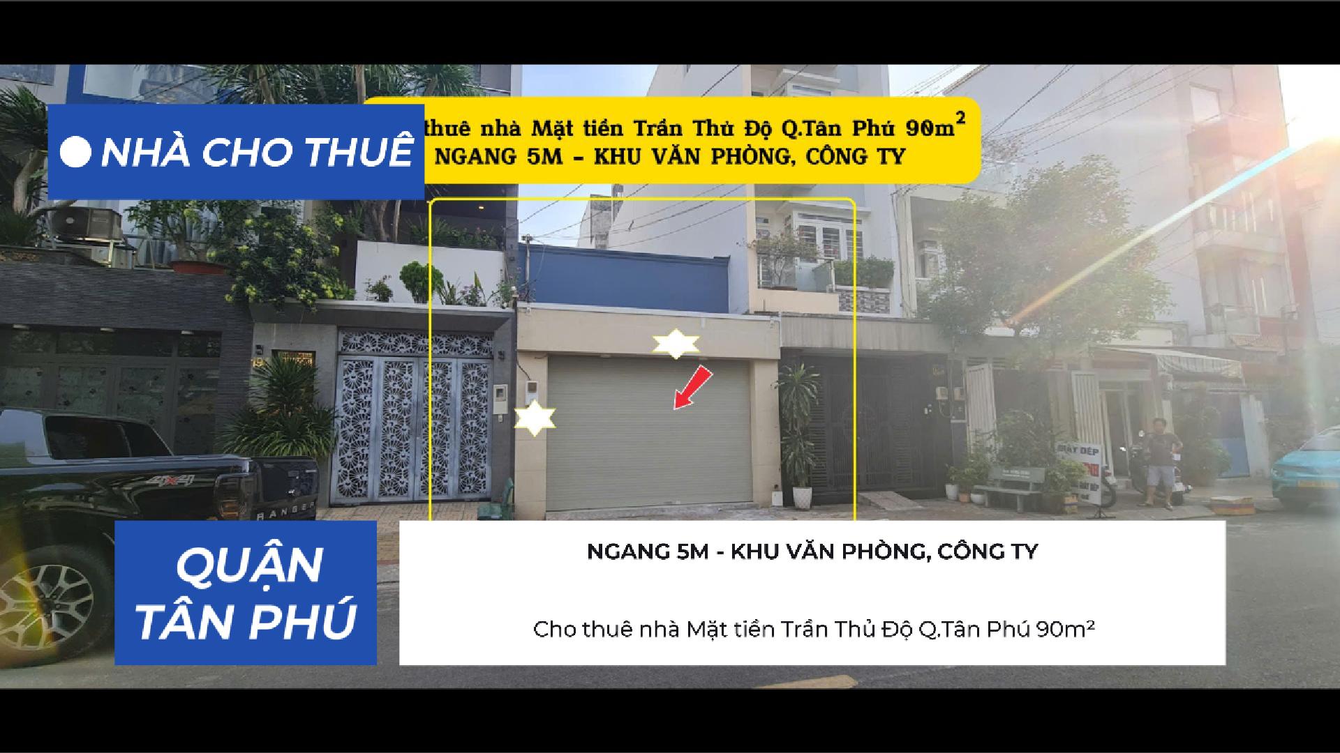  Cho thuê nhà Mặt tiền Trần Thủ Độ Q.Tân Phú 90m² - NGANG 5M - 15 Triệu 