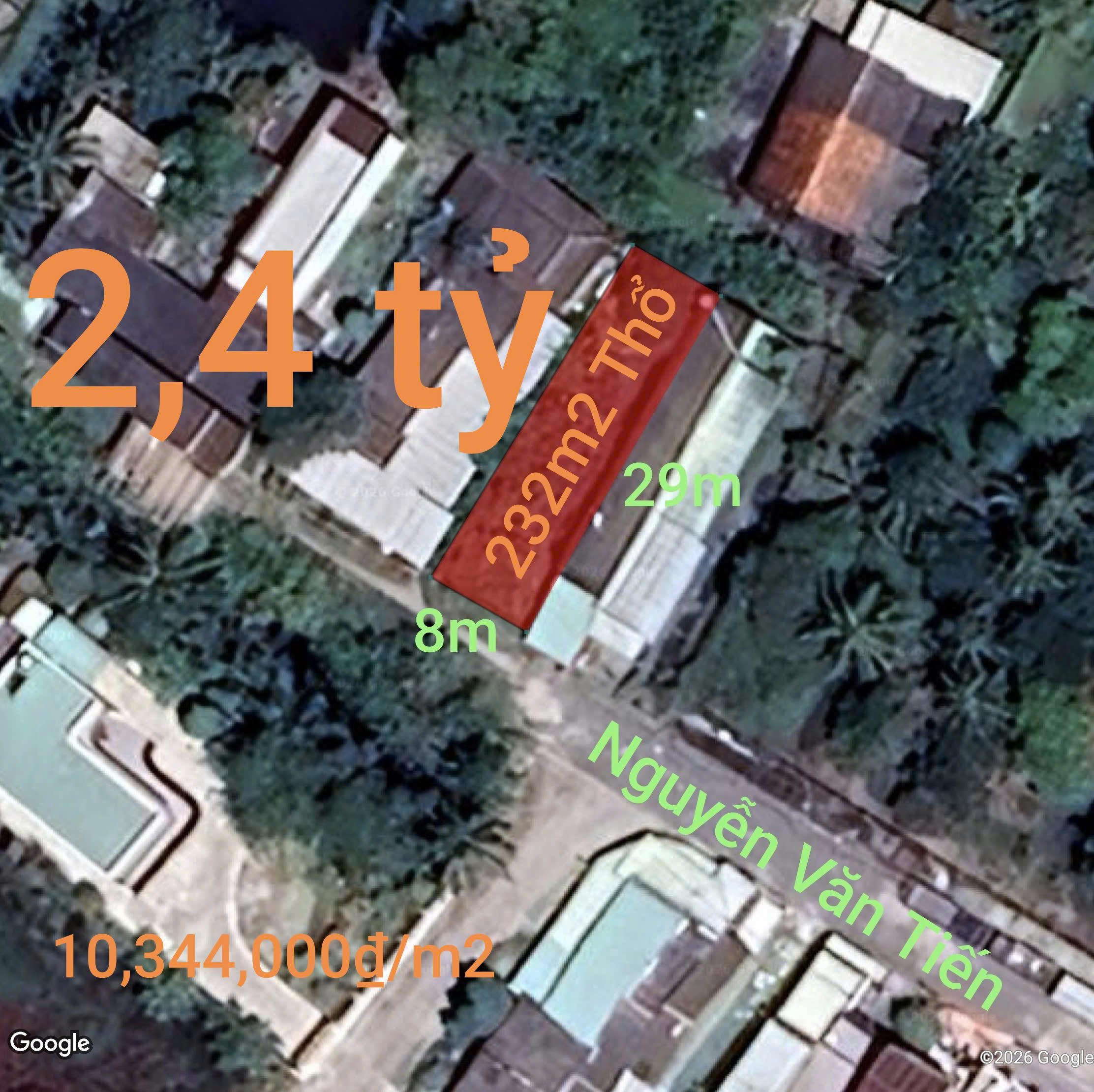  Bán lô đất thổ mặt tiền đường Nguyễn Văn Tiến 2,4 tỷ 