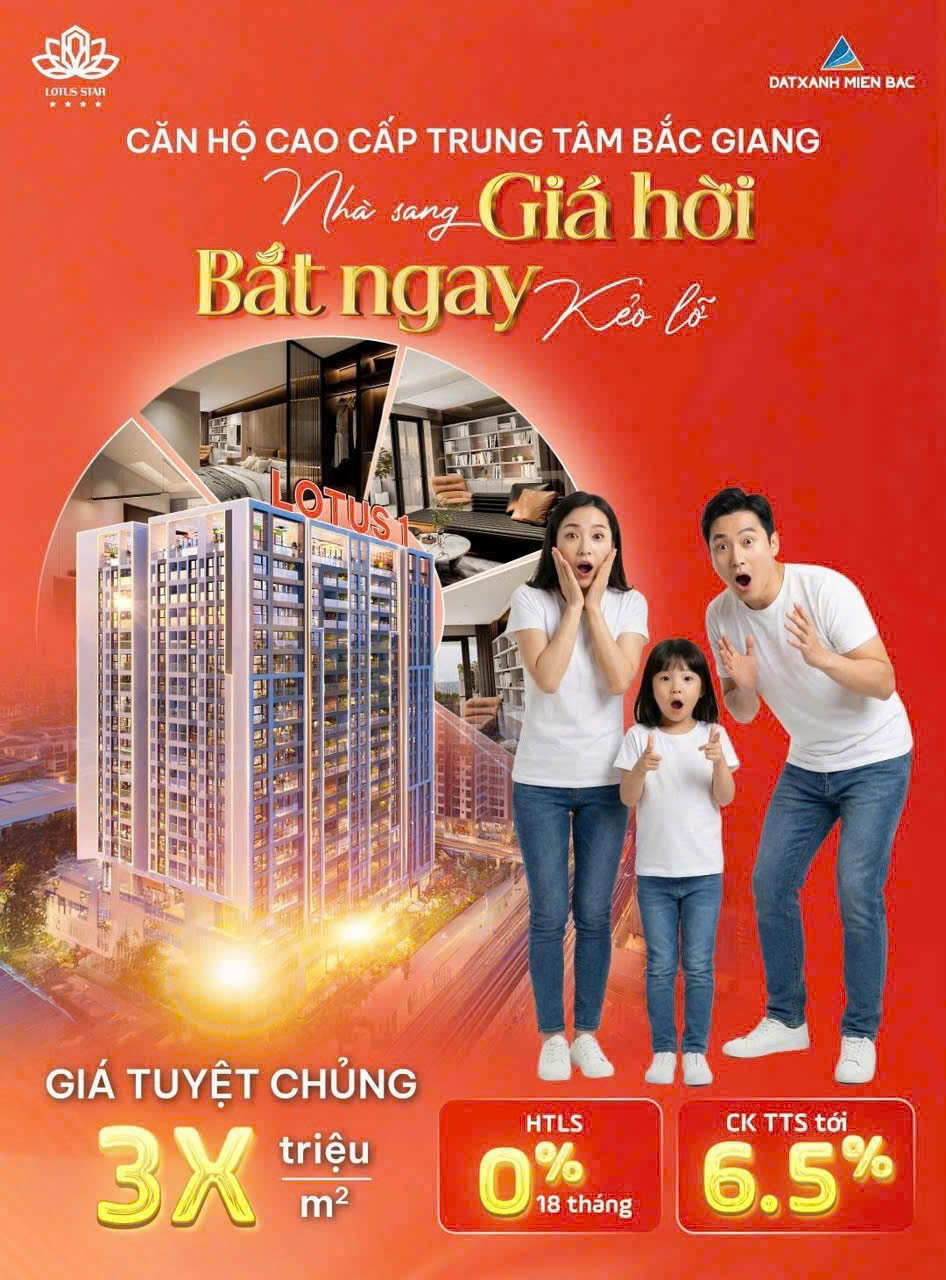  MỞ BÁN CHUNG CƯ LOTUS 1 – TRUNG TÂM TP. BẮC GIANG  ƯU ĐÃI TẶNG 2 CHỈ VÀNG 