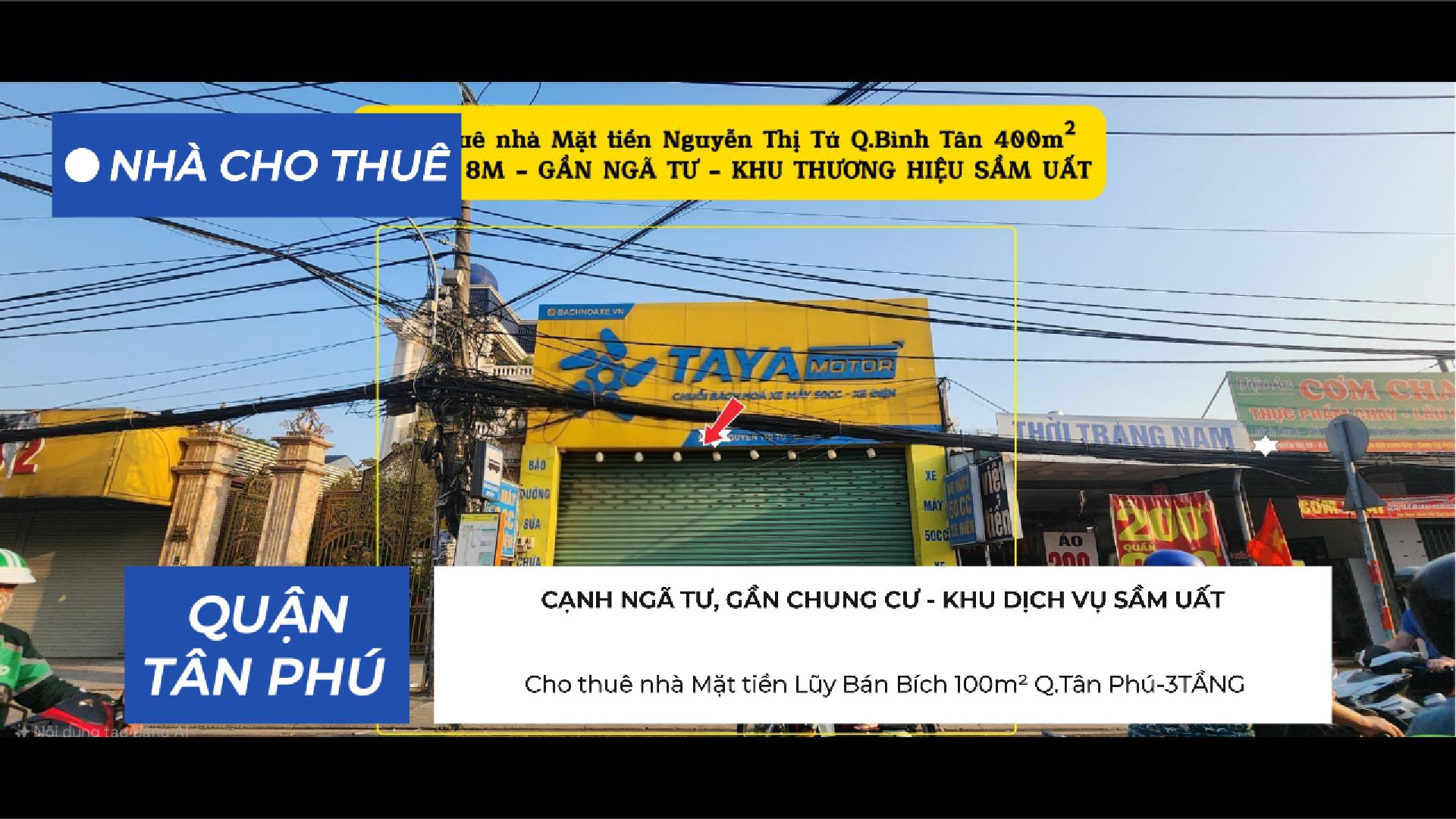  Cho thuê nhà Mặt tiền Nguyễn Thị Tú Q.Bình Tân 400m², NGANG 8M - KHU SẦM UẤT 