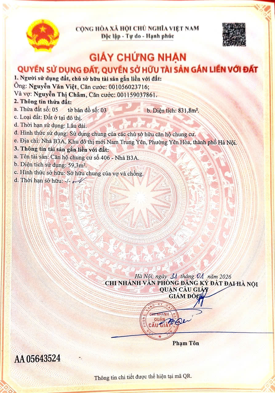  BÁN CĂN HỘ CHUNG CƯ KHU ĐTM NAM TRUNG YÊN, CẦU GIẤY, HÀ NỘI – CĂN GÓC, 2 MẶT THOÁNG 