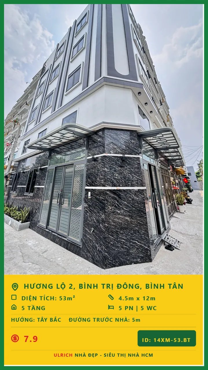  Nhà 5 tầng lô góc Hương Lộ 2 , Bình Tân , xe hơi tới nhà, tặng full nội thất 