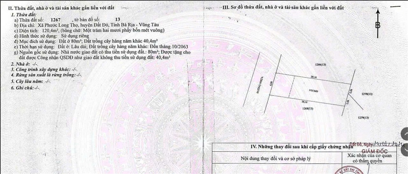  ĐẦU TƯ SINH LỜI - Bán Lô Đất MẶT TIỀN đường QL 55 Xã Phước Long, Đất Đỏ, Bà Rịa Vũng Tàu 