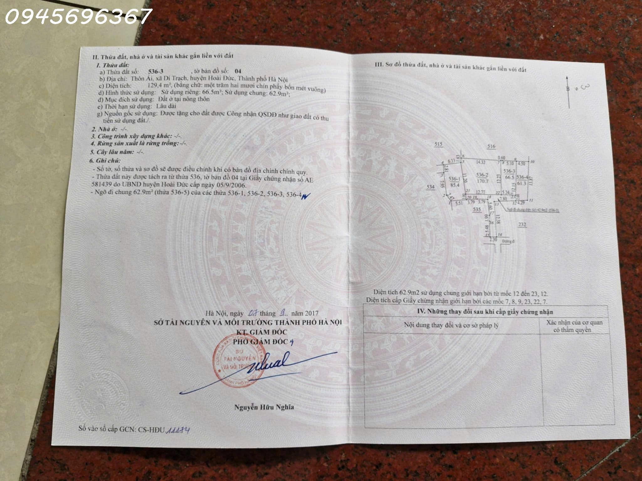  Chính chủ cần bán lô đất siêu đẹp Di Trạch, Huyện Hoài Đức, Hà Nội, DT 66,5m2, giá đầu tư 