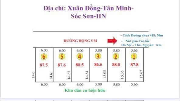  CẦN BÁN LÔ ĐẤT VỊ TRÍ CỰC TIÊM NĂNG , SÁT ĐƯỜNG TỈNH LỘ 418  ,DT - 87,8 M FUN THỔ CƯ  GIÁ NHỈNH 2 TỶ -  KHUÔN THỬA ĐẸP MIỄN BÀN , KHU DÂN CƯ ,THỊ TRẤN HUYỆN 4,5 KM 