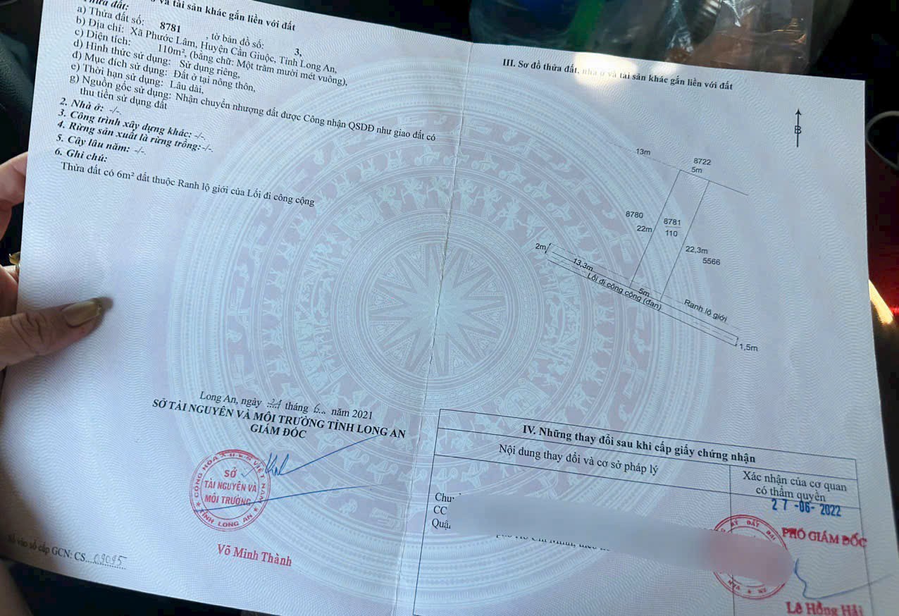  HOT HOT - CHÍNH CHỦ CẦN BÁN LÔ ĐẤT TẠI Xã Phước Lâm, Huyện Cần Giuộc, Tỉnh Long An. 