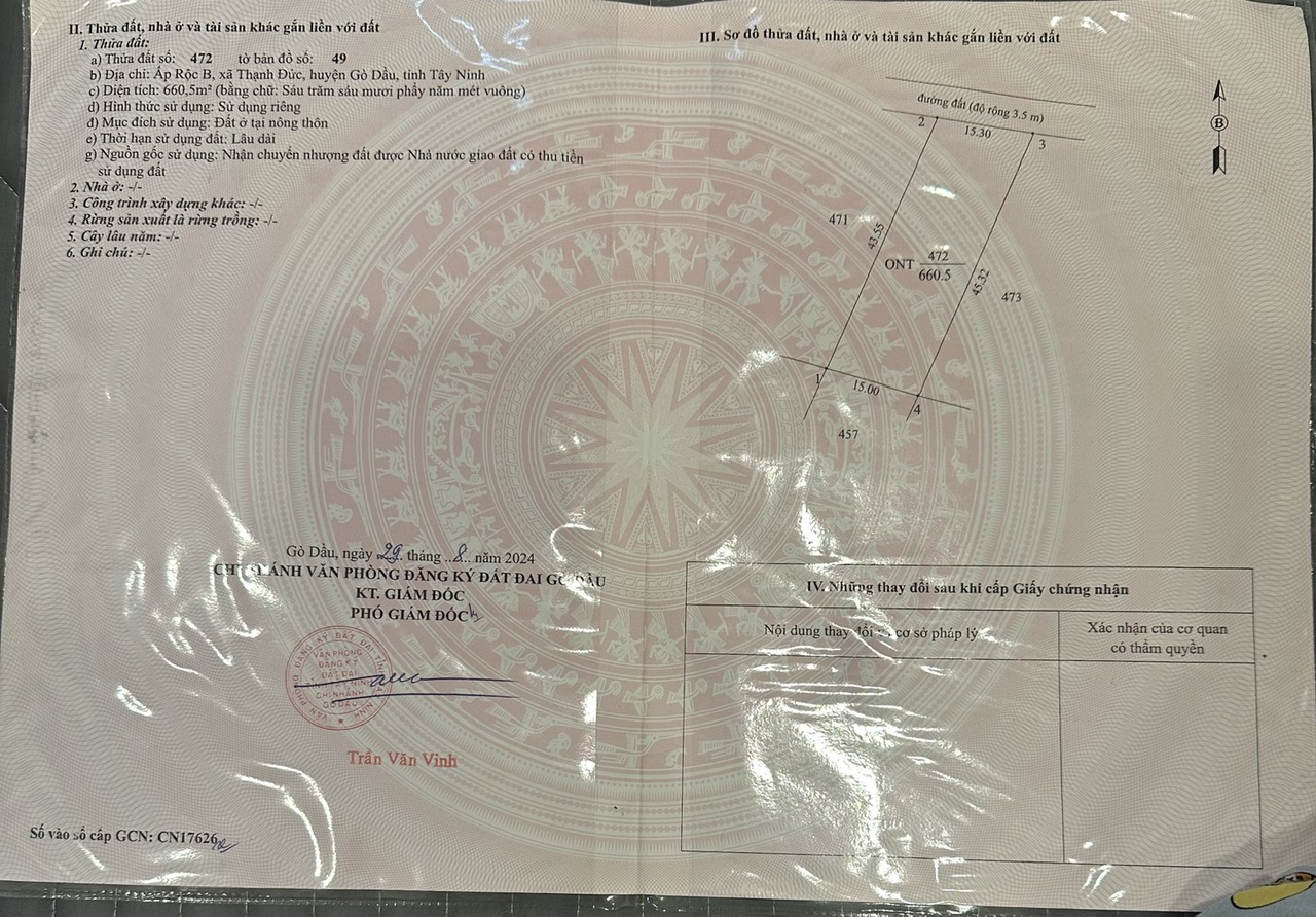  Cần bán đất Gò Dầu, Tây Ninh giá 2.75 tỷ 