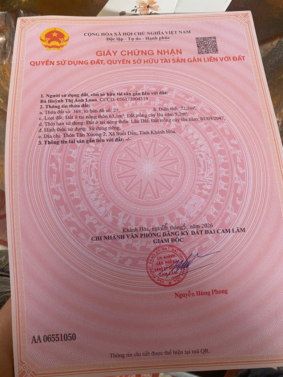  Bán Lô Đất Thôn Tân Xương, Xã Suối Dầu , Tỉnh Khánh Hòa. 