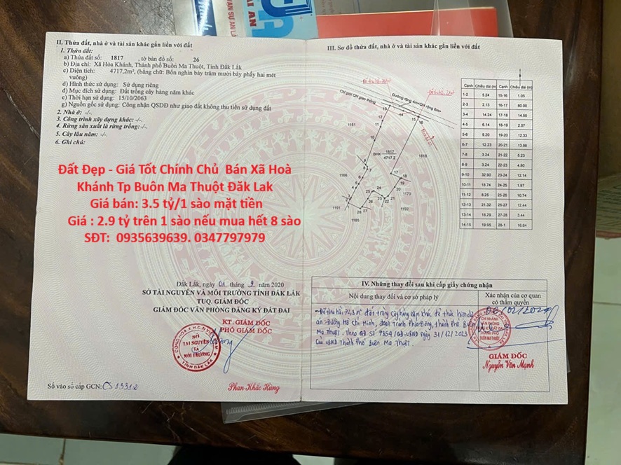  Đất Đẹp - Giá Tốt Chính Chủ  Bán Xã Hoà Khánh Tp Buôn Ma Thuột Đăk Lak 