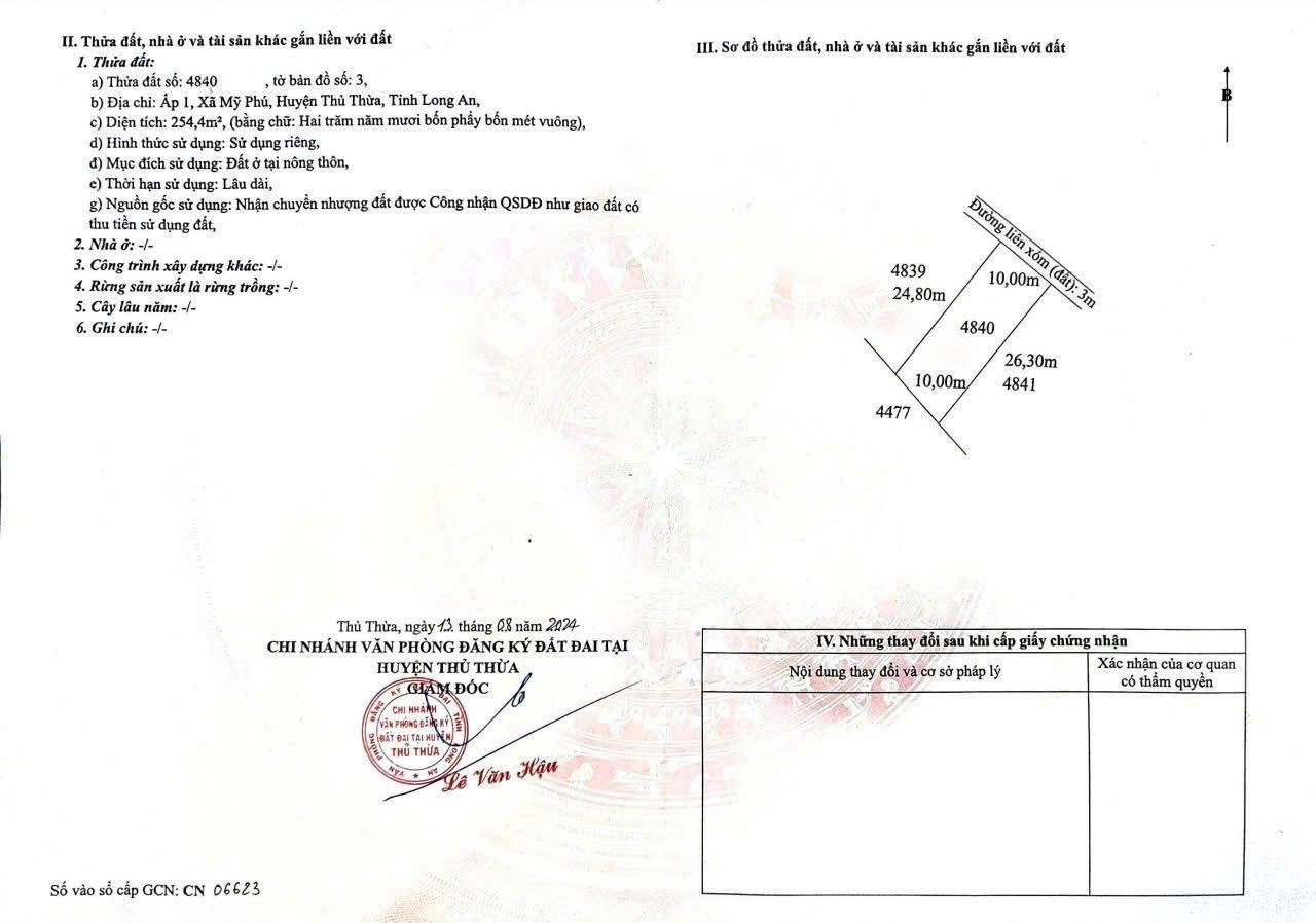  ĐẤT ĐẸP – GIÁ TỐT  – CHÍNH CHỦ CẦN BÁN Xã Mỹ Phú, Thủ Thừa, Long An 