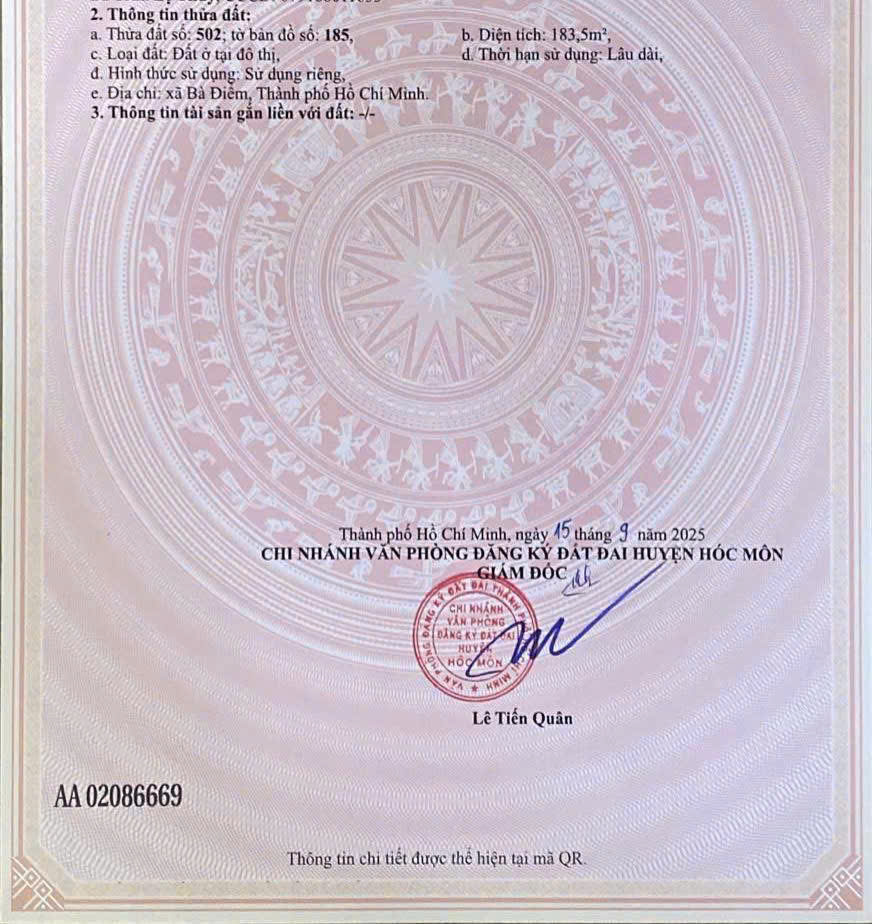  ĐẤT SÁT CHỢ ĐẦU MỐI NGUYỄN THỊ SÓC HẺM NHỰA 8M – 183,5M² FULL THỔ – CHỈ 7,9T 