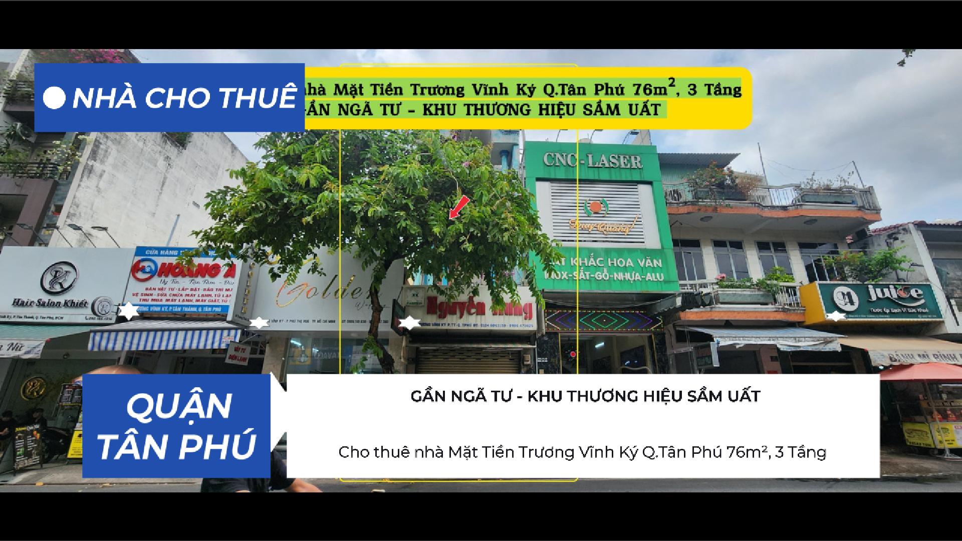  Cho thuê nhà Mặt Tiền Trương Vĩnh Ký Q.Tân Phú 76m²,3 Tầng, 20Triệu - Gần NGÃ TƯ 