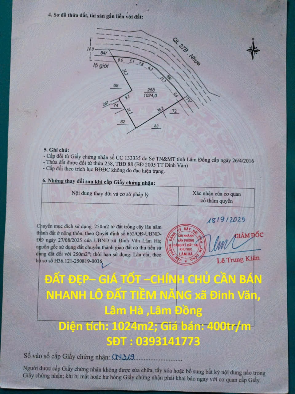  ĐẤT ĐẸP– GIÁ TỐT –CHÍNH CHỦ CẦN BÁN NHANH LÔ ĐẤT TIỀM NĂNG xã Đinh Văn Lâm Hà ,Lâm Đồng 