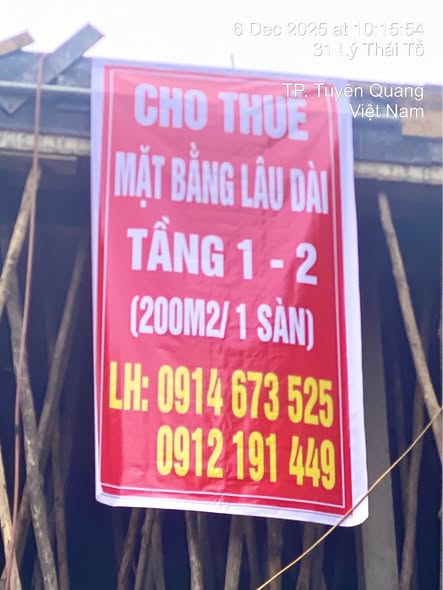  CHÍNH CHỦ CẦN  CHO THUÊ MẶT BẰNG KINH DOANH VỊ TRÍ ĐẸP – TRUNG TÂM TP TUYÊN QUANG 