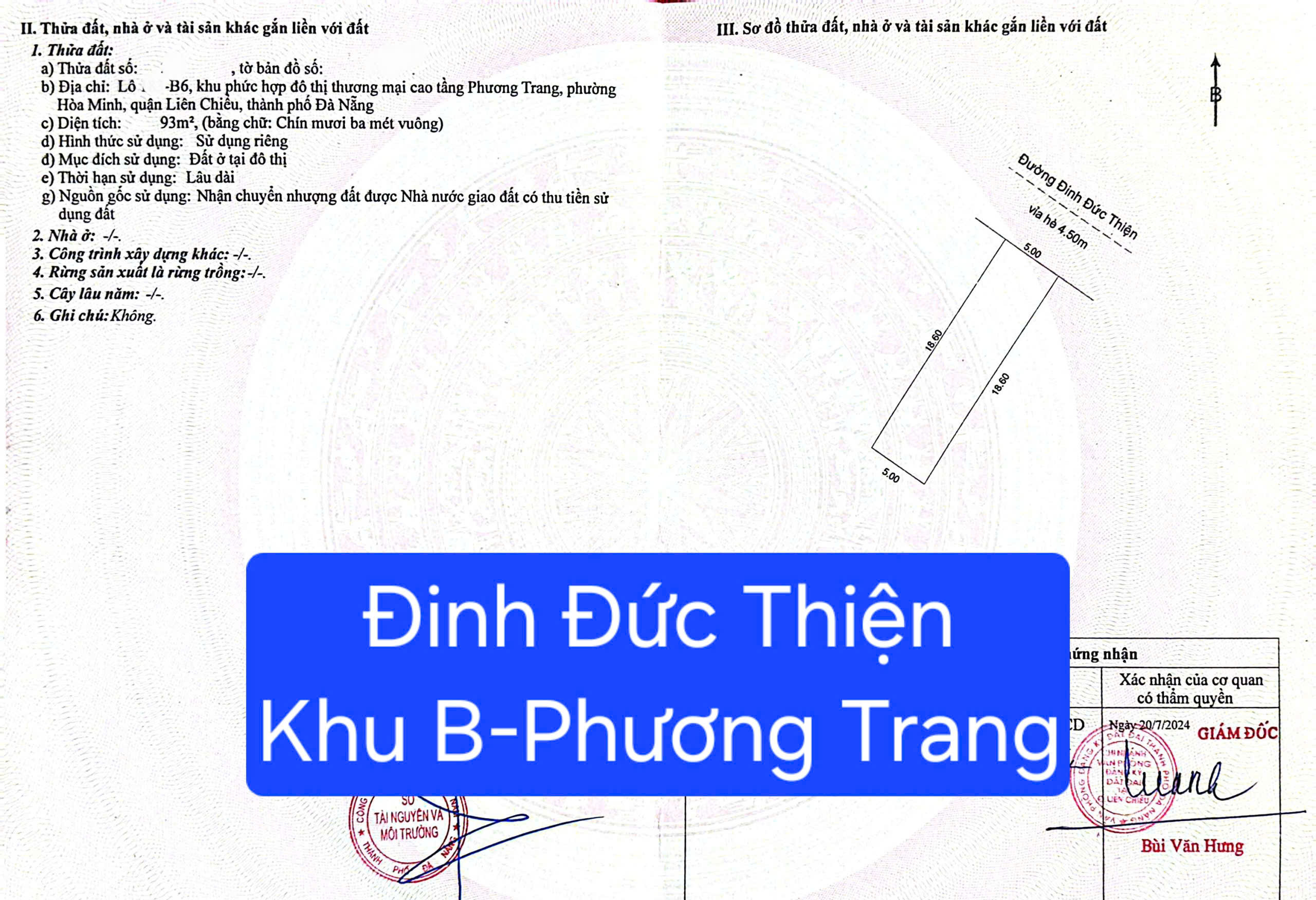  BÁN ĐẤT ĐƯỜNG 7,5M ĐINH ĐỨC THIỆN - Khu B Phương Trang) 