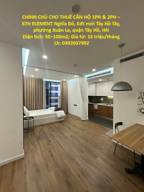 CHÍNH CHỦ CHO THUÊ CĂN HỘ 1PN & 2PN – 6TH ELEMENT vị trí đẹp KĐT mới tây Hồ Tây, quận Tây Hồ, HN 