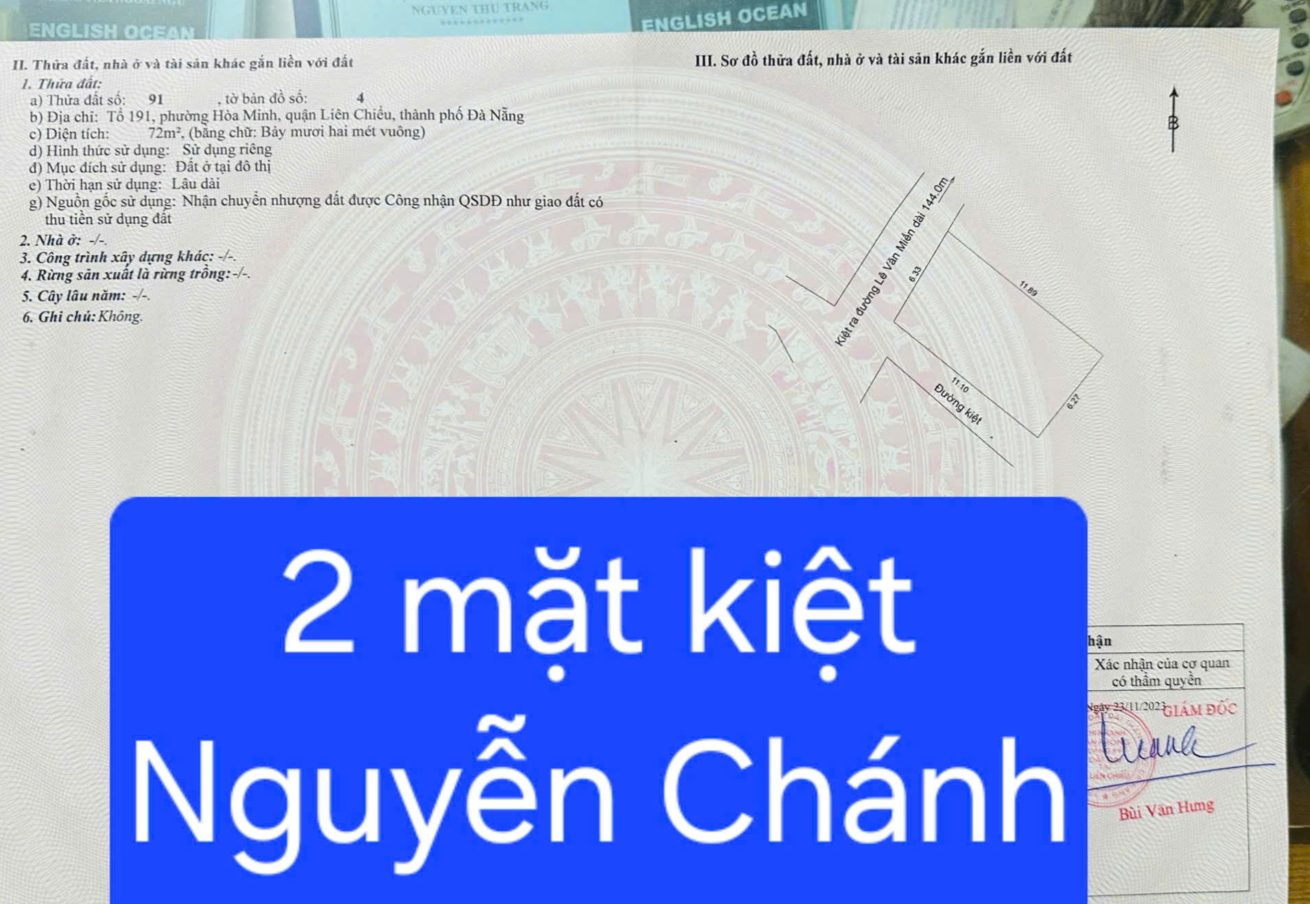  Bán đất Góc 2MK Ô TÔ tránh nhau K164 Nguyễn Chánh 
