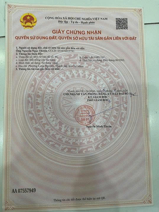  BÁN ĐẤT 1.680M² TẠI ẤP BÀ PHÁI, LONG NGUYÊN, BÀU BÀNG – GIÁ 1,5 TỶ, GẦN KCN, THÍCH HỢP ĐẦU TƯ SINH LỜI 