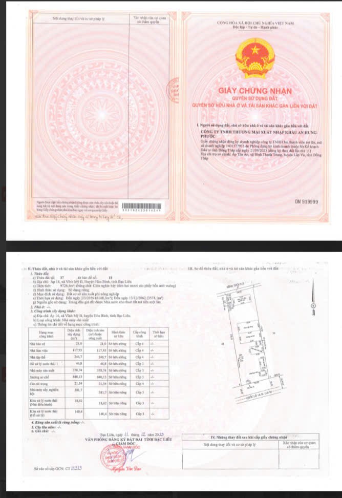  Ngân hàng BIDV thanh lý tài sản Nhà máy mặt tiền QL1A, Hòa Bình, Bạc Liêu 