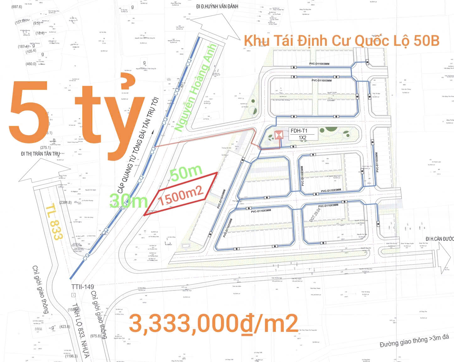  Bán đất lúa mặt tiền Nguyễn Hoàng Anh giá 5 tỷ 